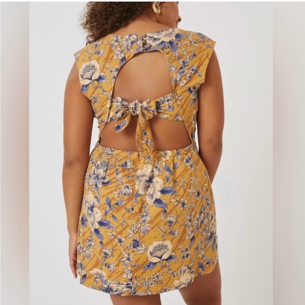 Anthropologie Tie-Back‎ Utility Mini Dress Gold Floral Size 10 - Picture 4 of 13